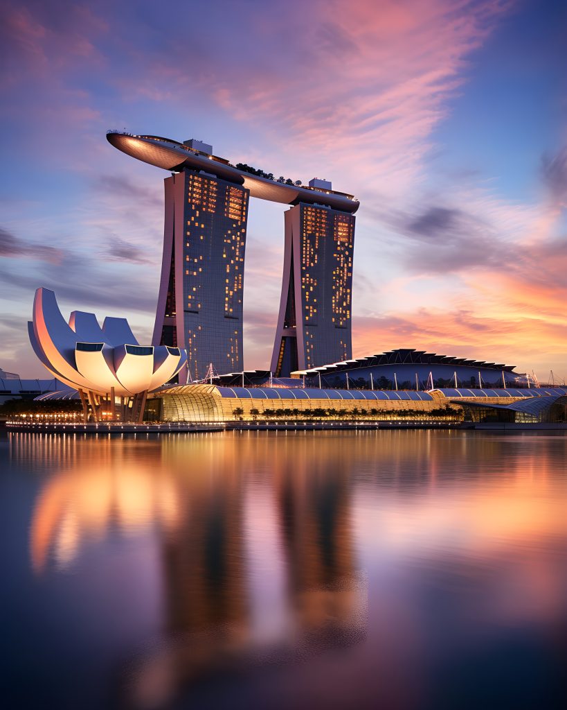 Aerial view of Singapore with Marina Bay Sands