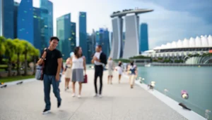 People walking near Marina Bay in Singapore