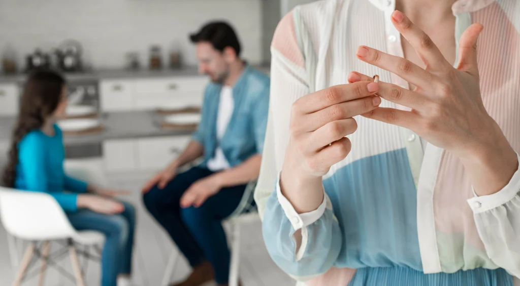 Woman taking a wedding ring off