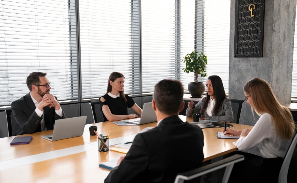Lawyers discussing inheritance in an office