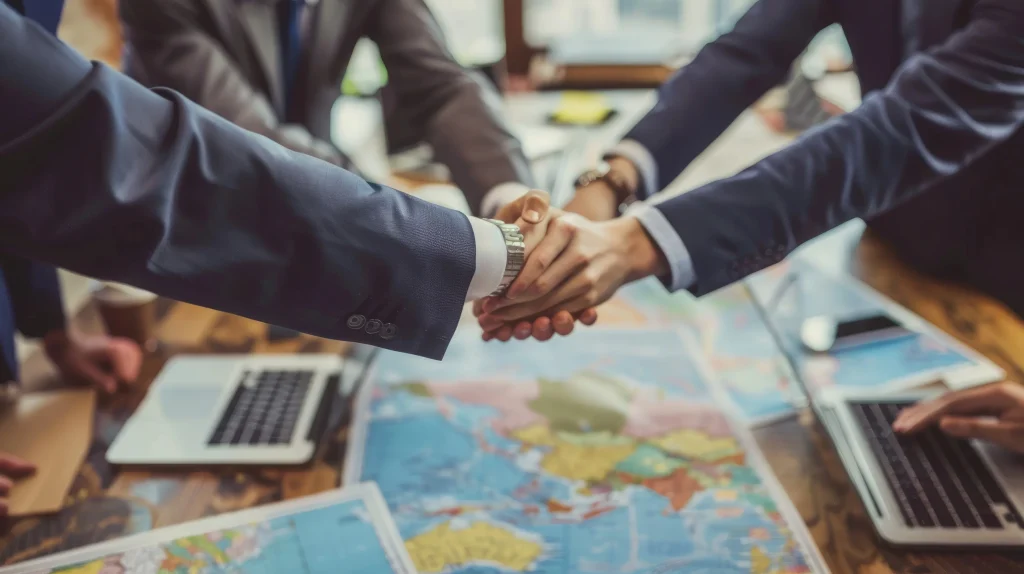 Business meeting ending on a hand shake